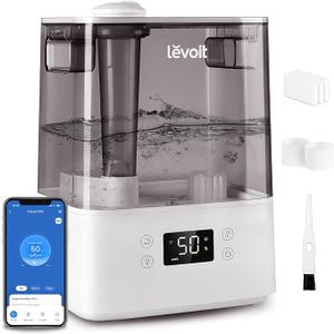 LEVOIT Humidifiers for Bedroom Large Room Home, (6L) Cool Mist Top Fill Essential Oil Diffuser for Baby & Plants, Smart App & Voice Control, Rapid Humidification & Auto Mode - Quiet Sleep Mode, Gray
