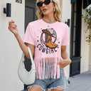 Western Shirts for Women Cowgirl Boots Hat Shirt Vintage Cowgirl Fringe Tops Short Sleeve (Pink, M)