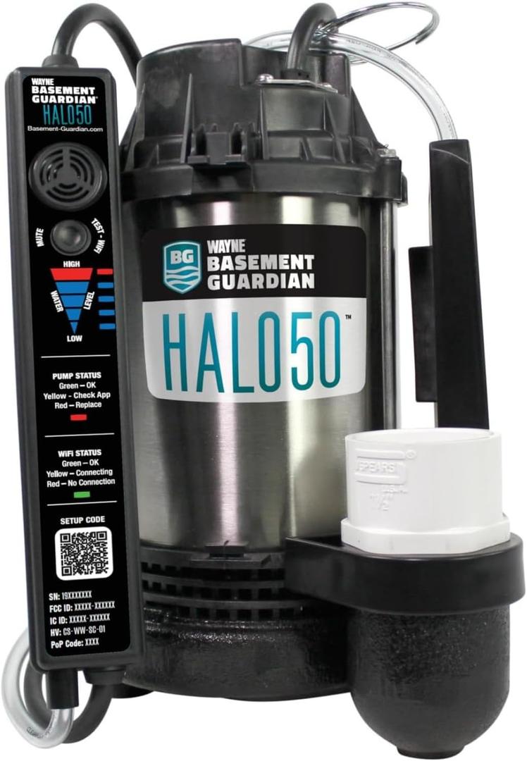 WAYNE HALO50 Smart Sump Pump   HP Stainless Steel Basement Protection Pump, Up to 5,100 GPH  Digitally Connected Flood Protection with App Monitoring  Quiet Operation