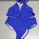 Edelqual Women High Waisted Bikini Sets Two Piece Swimsuit Ruffle Tummy Control Halter V Neck Bathing Suit 2026 Summer (Blue, XL)