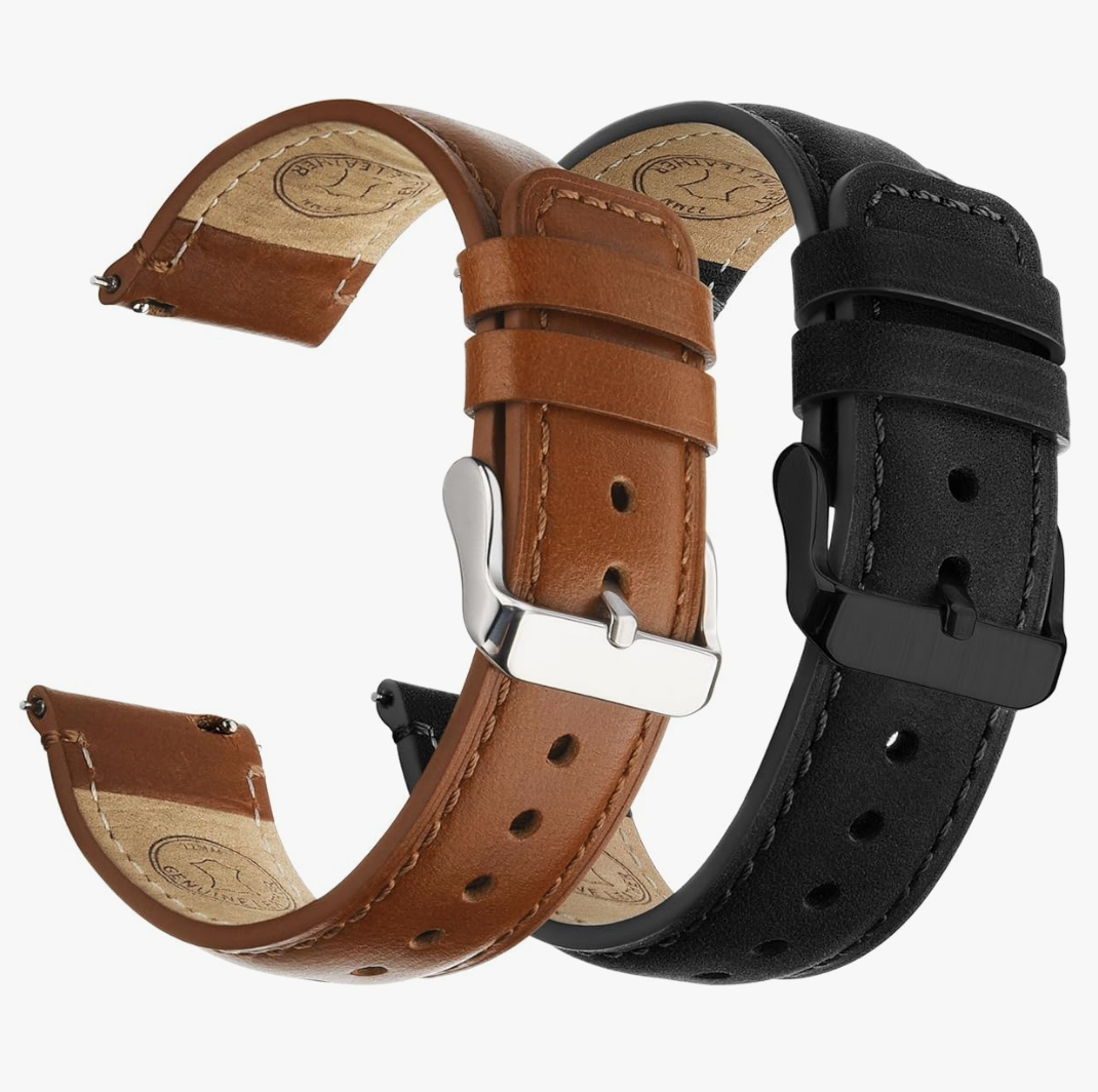 Fullmosa 18mm 20mm 22mm Leather Watch Bands Quick Release Watch Strap for Men Women, 2 Pack Soft Replacement Strap Wristband with Stainless Steel Buckle