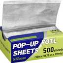 500 Pre-Cut Aluminum Foil Sheets, 12" x 10.75" Pop-Up Foil Sheets for Restaurant Use, Disposable Food Wrapping for Burritos, Hot Dogs, and Sandwiches