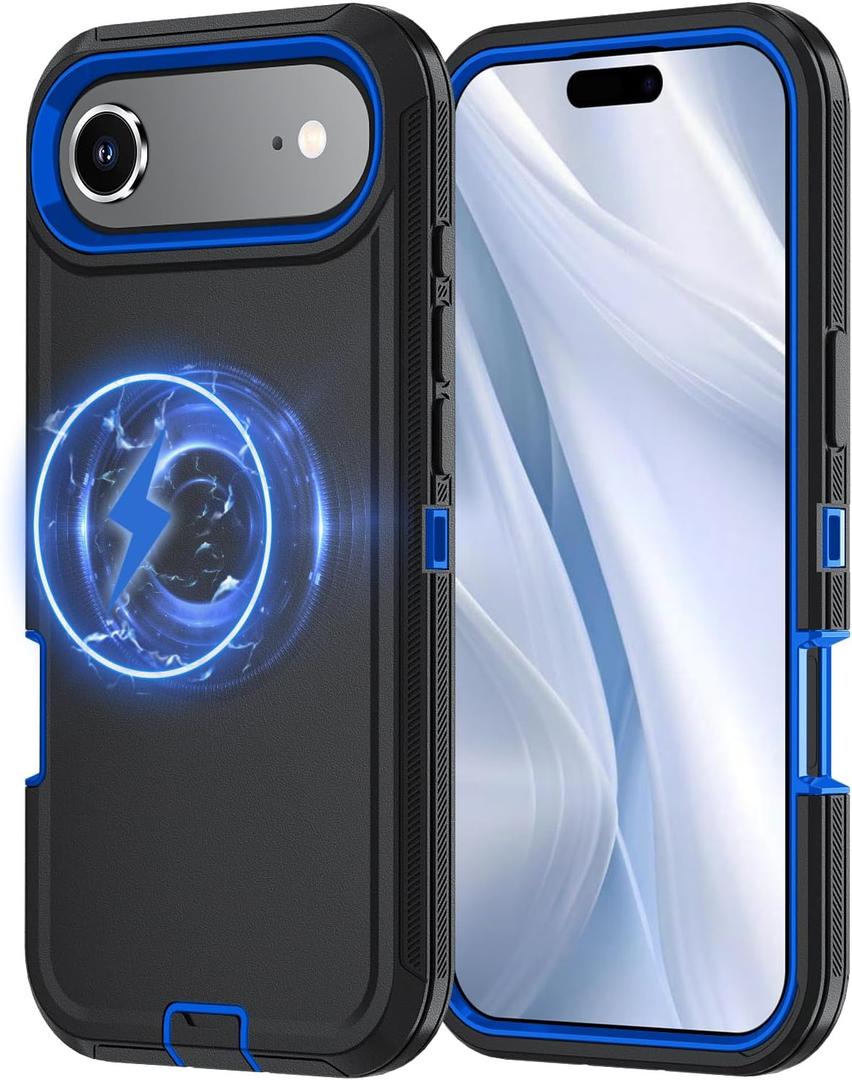 Case Compatible with iPhone 17 Air Case Heavy Duty Shockproof 3-Layer Full-Body Protection Rugged Cover [Compatible with Magsafe] (Black/Blue)