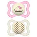 MAM Supreme Night Baby Pacifier, for Sensitive Skin, Patented Nipple, 2 Pack, 0-6 Months, Girl (Pink)