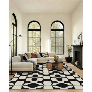 Latte&Fog 8x10 Area Rugs for Living Room, Large Vintage Washable Rug, Boho Non Slip Low Pile Carpet for Indoor Bedroom, Dining Room, Office, Dorm, Classroom, Farmhouse and Kids Room - Black Beige