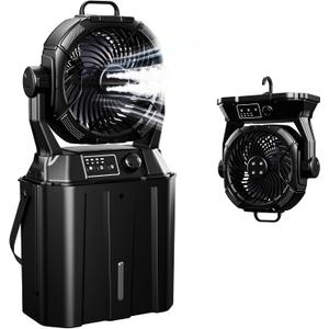 Misting Fan Portable 42800mAh Rechargeable with Remote Control, Camping Fan with LED Light & Stepless Speed Control & Cooling Spray with 6L Bucket, Timer Function, Portable Handle, Rotate Hang Hook (Pitch-Black)