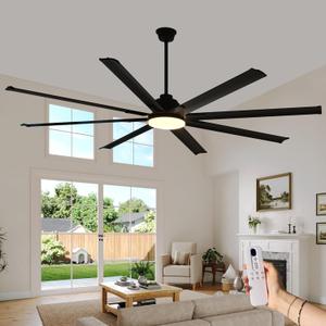 Albott 96 Inch Ceiling Fan with Light, 8-Blade Large Ceiling Fan with Remote, 6-Speed Reversible DC Motor, Indoor Outdoor Use, Dimmable 3-Color LED for Living Room, Working Room, Terrace