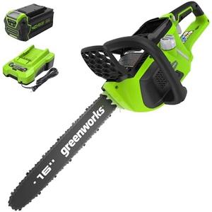 Greenworks 40V 16" Brushless Cordless Chainsaw, 4.0Ah Battery and Charger Included