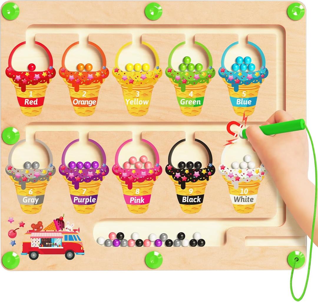 Kidific Magnetic Color and Number Maze, Montessori Toys for 2 3 4 Year Old, Wooden Color Matching Puzzle Board, Preschool Learning Activities Travel Toys for Ages 2-4 for Girls Boys Birthday Gifts