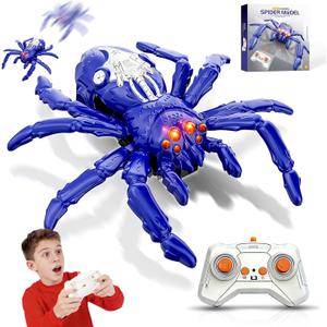 Wall Climbing Spider Remote Control Spider Toy, RC Creepy Crawler with Glowing Eyes for Walls & Ceilings, Prank Halloween Birthday Gift for Kids Boys Girls Ages 3+ (Purple)
