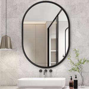 JJUUYOU Oval Mirror Black Metal Framed Bathroom Mirrors for Wall 18X26 Inch Matte Bedroom Vanity Mirror Farmhouse Anti-Rust Tempered Glass Hangs Horizontally or Vertically Mirrors