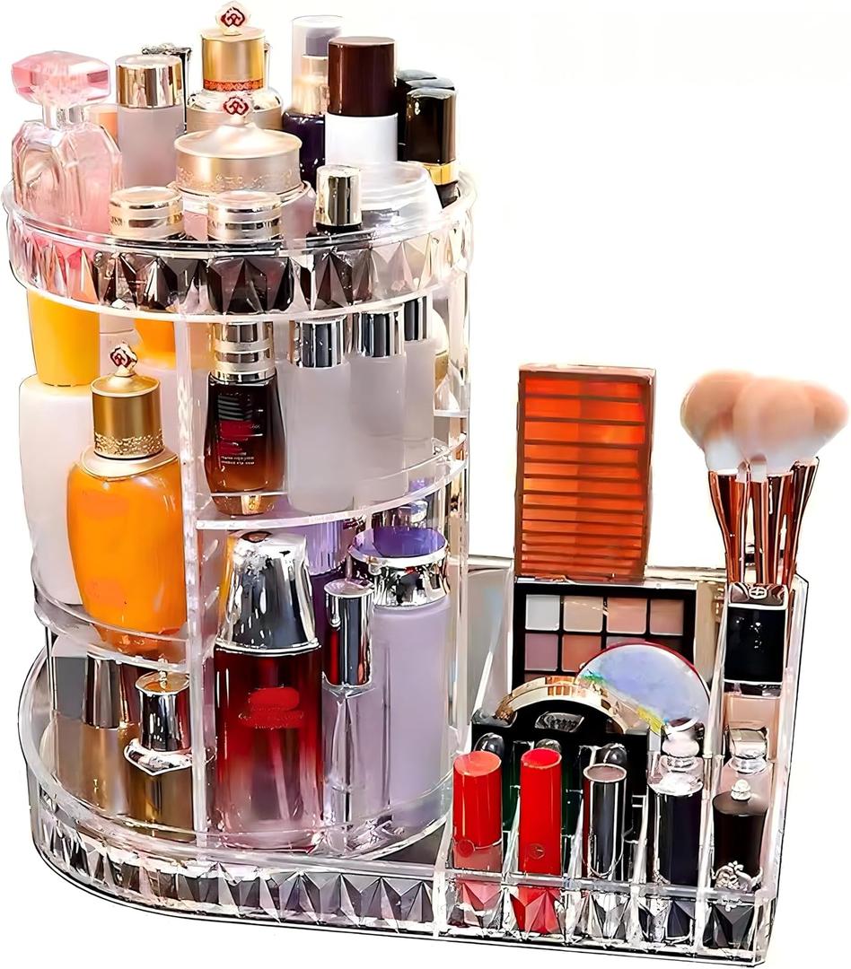 Large Capacity Rotating Acrylic Cosmetic Storage,360 Degree Makeup Organizer Adjustable Cosmetic Storage for Perfume Skincare Jewelry Display Dresser