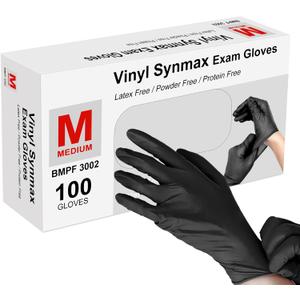 squish Disposable Gloves Black, 100 Count 4 mil Vinyl Gloves Exam Glove Latex Free Powder-Free Cleaning Rubber Glove for Kitchen Cooking Cleaning Food Handling(Medium)