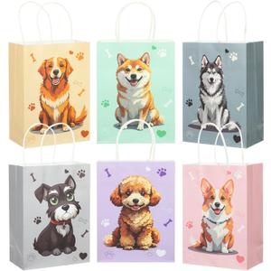 12 Pieces Puppy Dog Party Favor Bags Cute Doggy Paper Goodie Gift Bags with Handles, Dog Paw Print Candy Treat Storage Container for Pet Puppy Themed Birthday Baby Shower Decorations