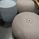 Keter Urban Knit Pouf Ottoman Set of 3 with Storage Table for Patio and Room Décor - Perfect for Balcony, Deck, and Outdoor Seating, Misty Blue & Taupe