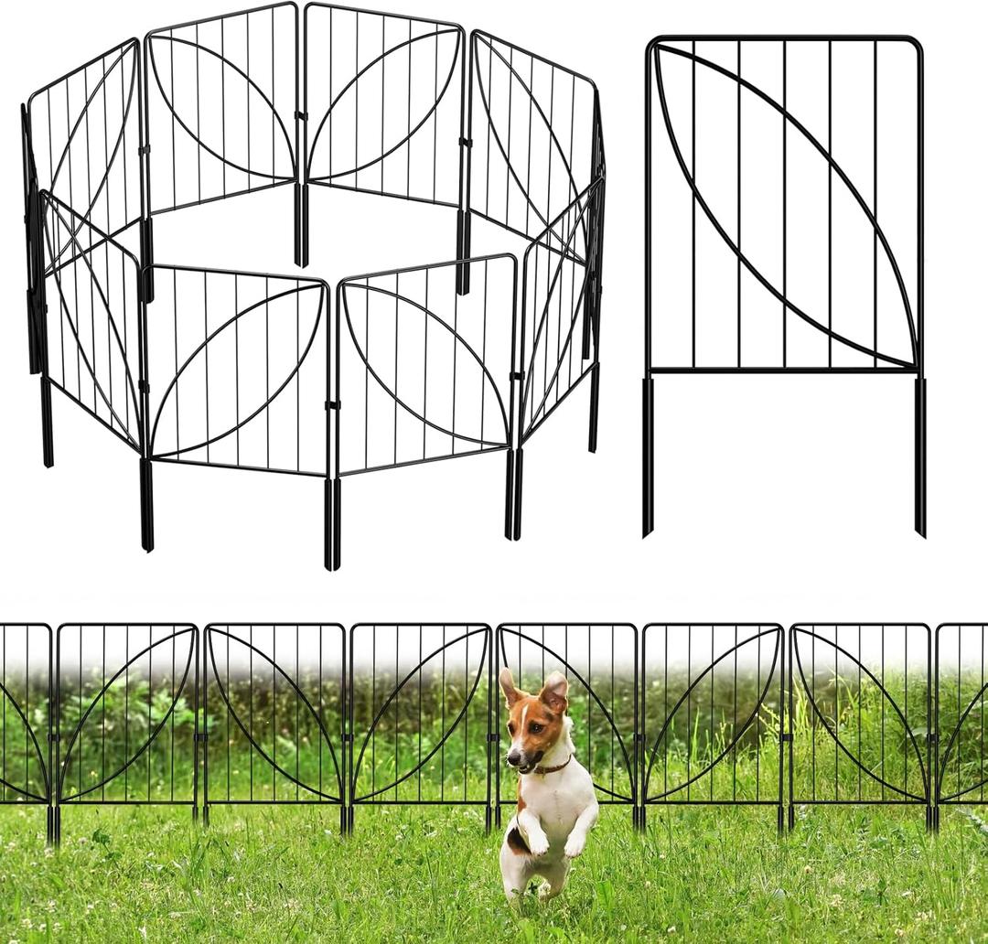 UIRWAY Garden Fence 32 Panels, Total 34.67ft (L) X24in (H) Decorative Garden Fencing with Leaf Pattern, Small Rustproof Metal Garden Fences and Borders for Dogs, Black