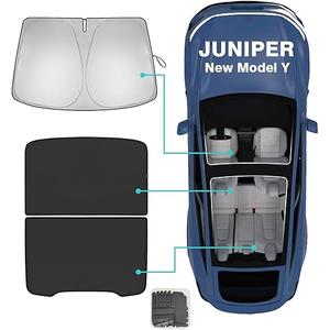 BestEvMod 3PCS Windshield& Roof Sunshade Compatible with 2026 2025 Tesla New Model Y Juniper Foldable Sun Shade Accessory Heat UV Protection Visor Accessories with Storage Bag (Roof+Windshield, Black)