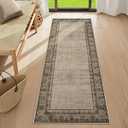LIVEBOX 2x6 Washable Kitchen Runner Rugs, Non-Slip Bordered Modern Hallway Runners, Ultra-Thin Vintage Bathroom Entryway Rug, Carpet for Living Room Laundry Bedroom Decor (Brown, 2x6ft)