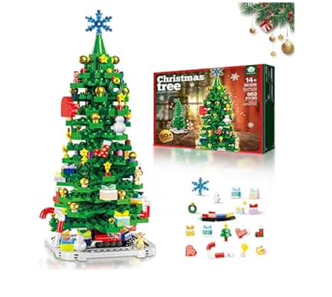 BULUOBANG 2025 Christmas Tree Building Blocks Kit, Christmas Tree Toy Bricks, Creative Home Decor Building Toys for 14+ Year Old Boys/Girls 869Pcs, Deep Green