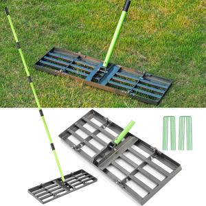 Lawn Leveling Rake 30x10 inch,Stainless Steel Lawn Leveler with Green Positioning Stakes,78" Adjustable Long Handle,Heavy Duty Level Lawn Tool for Backyard, Garden, Golf Course, Farm, Pasture