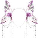 MOSTORY Fairy Butterfly Wings Headband - Flower Fairy Wings Headband with Tassel for Women Renaissance Renfaire Cosplay