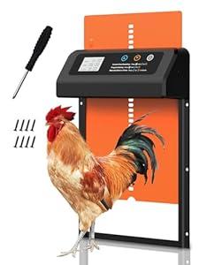 Automatic Chicken Coop Door, Aluminum Automatic Chicken Door with Anti-Pinch Feature, Timer and LCD Display (Black-Orange)