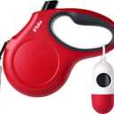 Fida Retractable Dog Leash with Dispenser and Poop Bags, 16 ft Pet Walking Leash for Medium Dog or Cat up to 44 lbs, Anti-Slip Handle, Tangle Free, Reflective Nylon Tape (M, Red) (Medium, 16ft)
