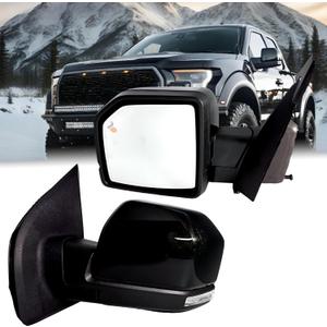 Left Driver Side Mirror Compatible With 2015-2020 Ford F150 With Heated Power Glass Blind Spot Detection Turn Signal Puddle Lights Memory Power Folding Black Without Camera
