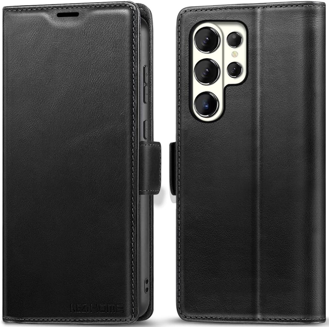 KEZiHOME Case for Galaxy S26 Ultra, Genuine Leather Wallet Case [RFID Blocking] Card Holder Kickstand Magnetic Protective Phone Folio Cover Compatible with Galaxy S26 Ultra 6.9"(Black)