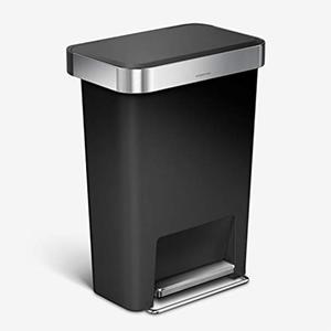 simplehuman 45 Liter / 12 Gallon Rectangular Kitchen Step Trash Can with Soft-Close Lid, Black Plastic (45L Rectangular)