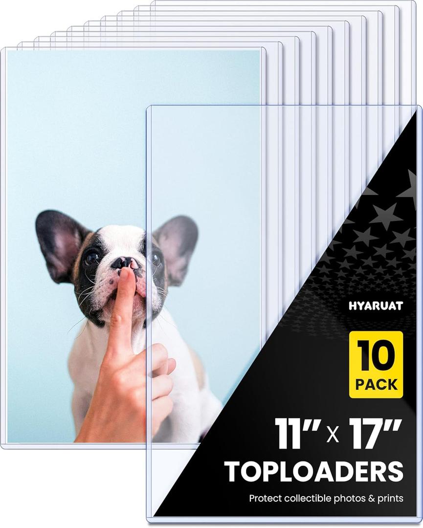 11 x 17 Rigid Clear Toploaders - Durable PVC Document Protectors, Plastic Sleeves for Photos, Larger Art Prints, and Menu Covers, 10 Pack