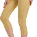 Ubestyle UPF 50+ High Waist Swim Leggings for Women Swim Capris Swim Pant Swim Tights Beach Pants Sun Protective (Large, Yellow)