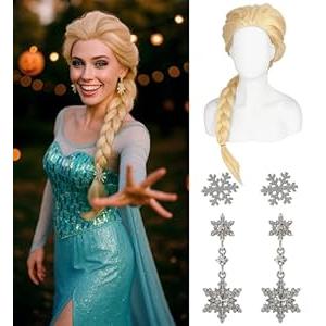 Swooflia White Braid Wig for Women & Cosplay Accessories - Convenient Set Includes Adjustable Wig Cap, Earings, Hair Clips, Cosplay Wig for Halloween, Costume, Party and Daily Use (Wig-10)