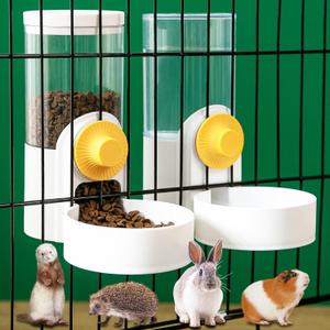 Kenond 40oz Hanging Automatic Rabbit Food Water Dispenser, Auto Gravity Dog Feeder and Waterer Set, Cage Cat Food Bowl Dog Feeding Station for Ferret and Kitten Bunny Chinchilla Hedgehog Puppy(White)