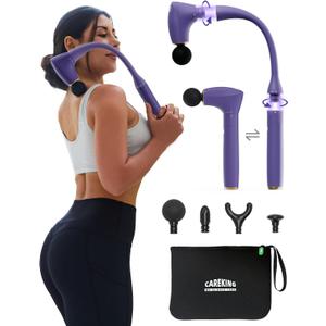 CAREKING 2-in-1 Detachable Muscle Massage Gun Deep Tissue with 20'' Extension Handle, Back and Neck Massager for Pain Relief, Handheld Massager for Shoulder Lower Back Leg Waist, Purple