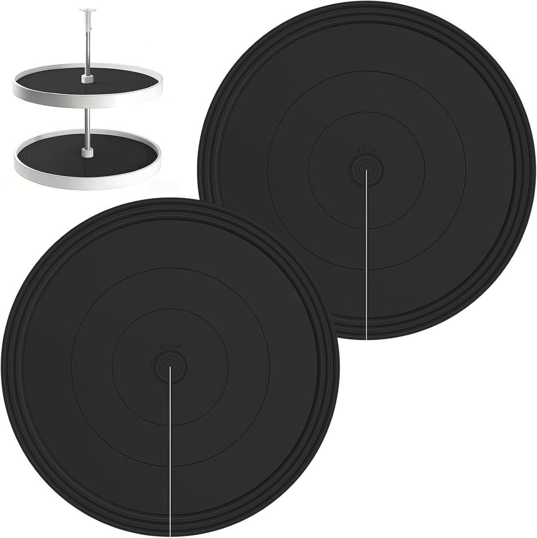 Lazy Susan Shelf Liner,Lazy Susan Liners for Kitchen Cabinet,Heat-Resistant, Non-Slip, and Easy-to-Clean Silicone Mats 2PCS (Black, 28inch)
