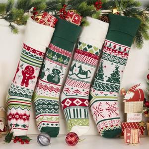 6 Pack Christmas Stockings, 22'' Large Embroidered Knit Christmas Stocking, Holiday and Family Knitted Xmas Stocking for Fireplace or Party Decoration A3 (Axizhenzhi-c-4pcs)