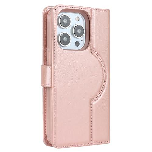 POYUFRG Magnetic Case for iPhone 16 Pro Max/16 Pro/16 Plus/16, Detachable Wallet Flip Leather Case with Card Holder Kickstand Cover,Pink,16