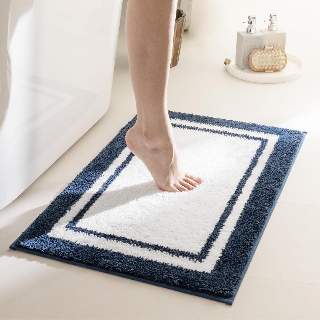 GRANNY SAYS Microfiber Bathroom Rugs Non Slip Washable, Water Absorbent Bathrooms Mats for Tub, Soft Bath Mats for Bathroom Floor & Shower, Bath Rug, 16" x 24", Navy Blue Bath Rugs