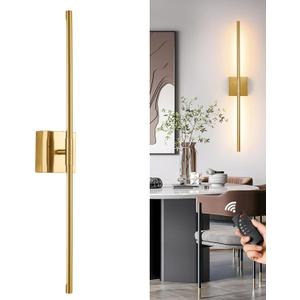 Gold Battery Operated Wall Sconce Single, Rechargeable Wall Sconce with Remote, Dimmable Sconce Wall Light, 24 Inch LED Wireless Wall Light for Background Wall, Bedroom,Living Room