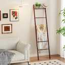 BAMBANG 6-Tier Blanket Ladder for Living Room, Blanket Quilt Ladder Rack Rustic Decorative Towel Holder, Wall Leaning Blanket Ladder Shelf Storage Farmhouse Decor for Bedroom Bathroom, Brown