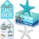 Blulu 5 Pcs Starfish Beach Tiered Tray Decor Coastal Summer Decoration for Home Ocean Blue Table Centerpieces 3 Faux Books Bundle with Twine Rustic Farmhouse Wood House Sign for Office Tabletop Shelf