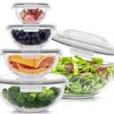JoyJolt Kitchen Mixing Bowls. 5pc Glass Bowls with Lids Set – Neat Nesting Bowls Large Mixing Bowl Set incl Batter Bowl, Cooking Bowls, Storage Bowls with Lids and Big Salad Bowl with BPA-Free Lids