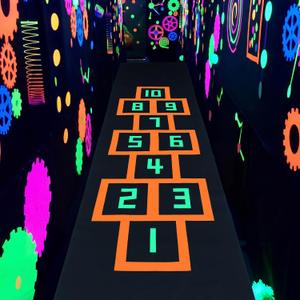 EBOOT 118 x 24 in Glow in The Dark Game Party Supplies Decorations Hopscotch Runner Rug UV Reactive Blacklight Neon Dance Floor Game Rug for 80s 90s Birthday Party Decorations