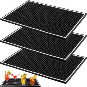 Jucoan 3 Pack 18 x 12 Inch Rubber Bar Mat for Countertop, 0.4 Inch Thicken Rubber Bar Service Mat, Non Slip Barber Mat for Station, Drink Spill Mats for Coffee Cocktail Bartender Bar Home