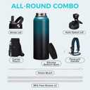 32 40 64OZ Insulated Water Bottle - Keep Cold 48H Hot 24H, Combo Straw & Spout Lids, Survival Paracord Handle, Bottle Carrier Bag w/Strap, Protective Cup Mat, Stainless Steel Flask Jug (Indigo Black)