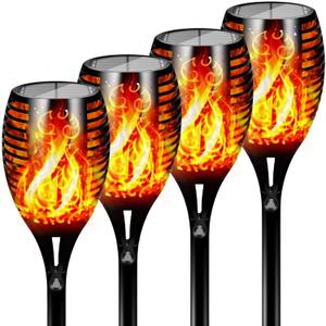 Otdair 96 LED Solar Lights Outdoor Upgraded 4 Pack, 2200mAh Solar Tiki Torches with Flickering Flame, Waterproof 43" Tall & Super Larger Size Solar Torch Light for Garden, Yard, Patio, Decorations (Warm)