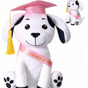 Zomiboo Graduation Dog Autograph Stuffed Animal 2026 Smooth Fabric Stuffed Toy with Congrats Grad Signature Dog Animal with Marking Pen Gold Tassels for Graduate Party Supplies(Pink)(12 inches)