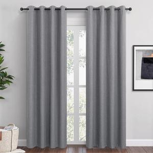 Dark Grey Linen Blackout Curtains 84 Inch Length 2 Panels Set for Bedroom Living Room Grommet 100% Black Out Linen Drapes Room Darkening Window Curtains 84 Inches Long Dark Gray