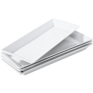 14" Rectangular Platters Set of 4, White Ceramic Platters, Large Serving Plates for Party, Entertaining, Wedding, Rectangle Serving Dishes for Steak, Sushi, Appetizer, Oven Dishwasher Safe